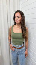 Basic Square Neck Vest Top - KHAKI