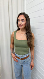 Basic Square Neck Vest Top - KHAKI