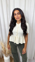 Peplum Fine Knit Cardigan - CREAM