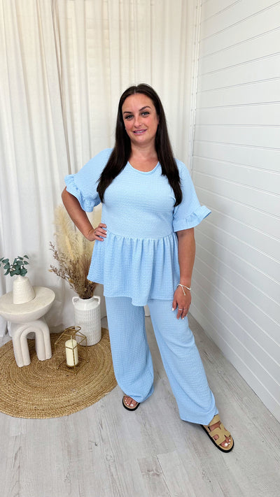 PLUS Peplum Cheesecloth Co-Ord - BABY BLUE