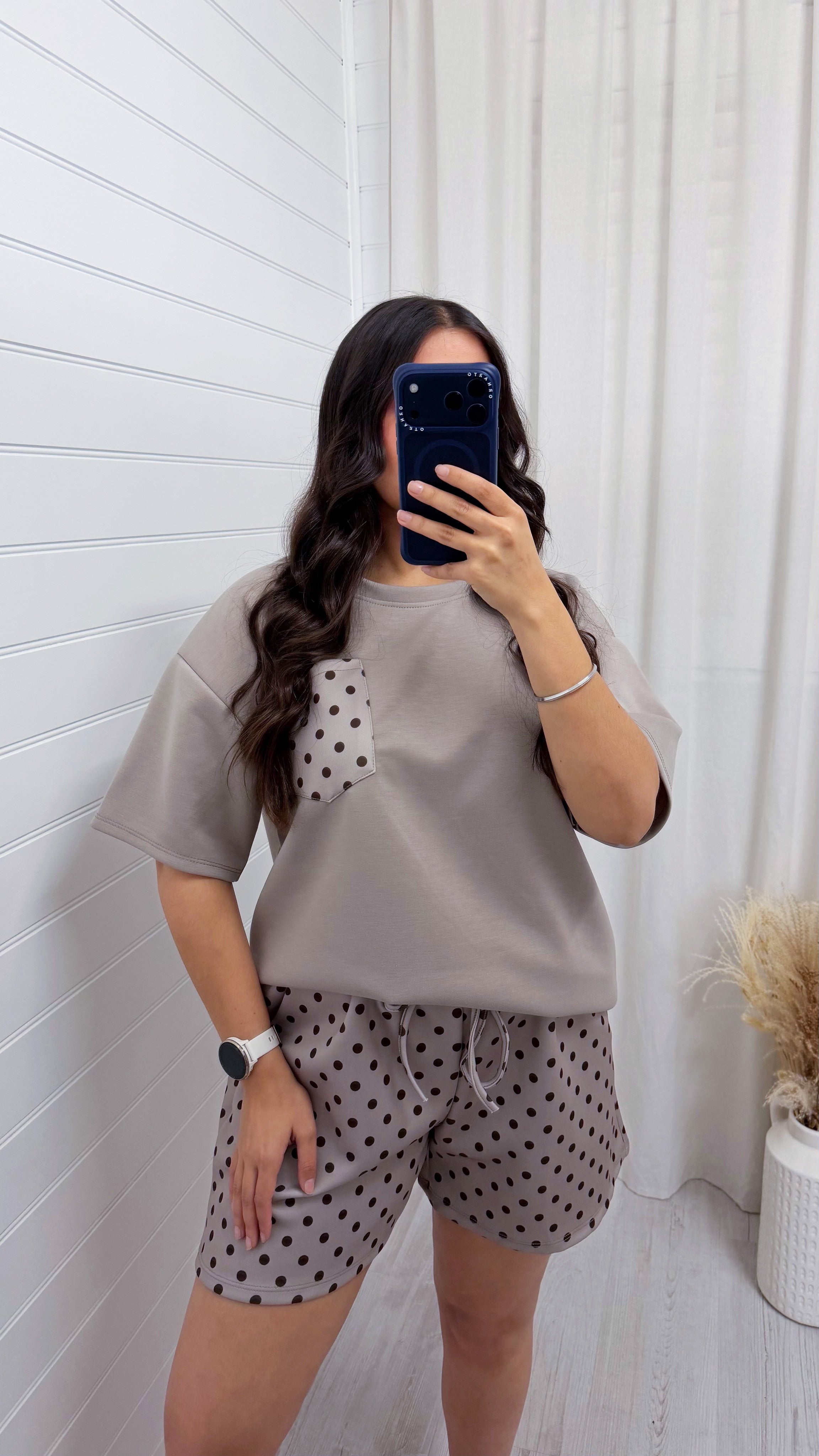 Polka Dot Baggy T-Shirt and Shorts Co-Ord - MOCHA