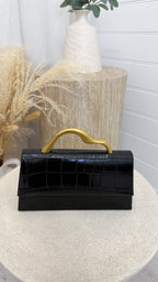 Crocodile Print Handbag - BLACK