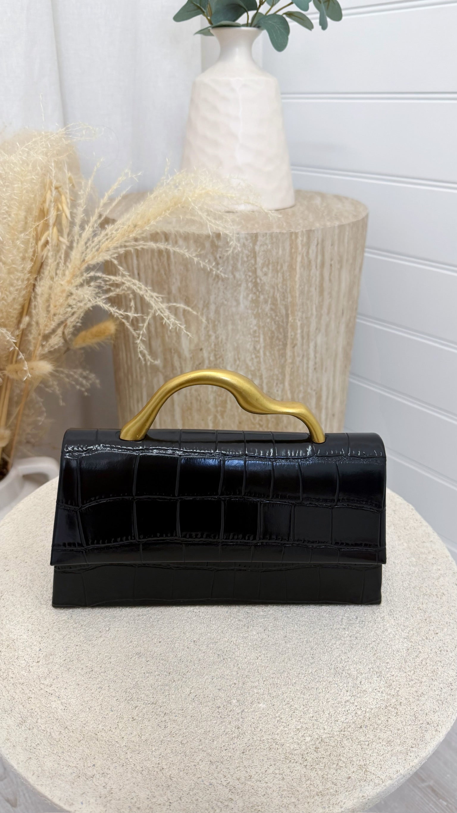 Crocodile Print Handbag - BLACK