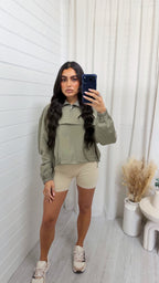 Piped Half Zip Windbreaker - KHAKI