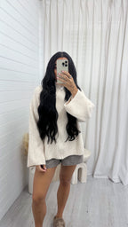 Chunky Rib Woollen Jacket - CREAM