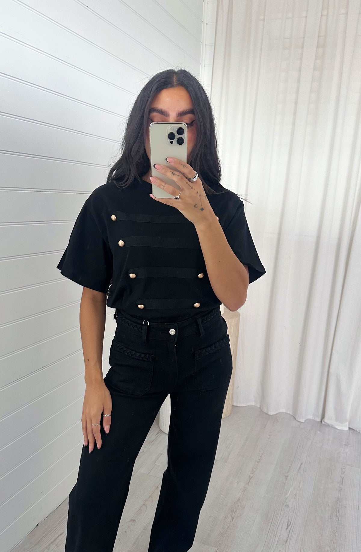 Button Front T-Shirt - BLACK