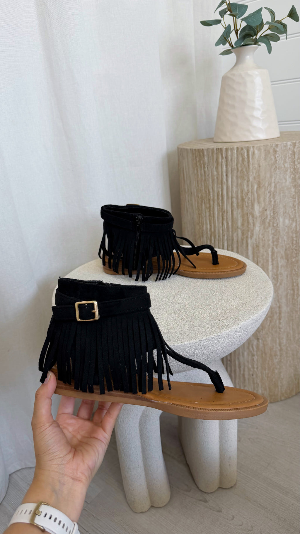 Fringle Ankle Sandals - BLACK