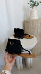 Fringle Ankle Sandals - BLACK