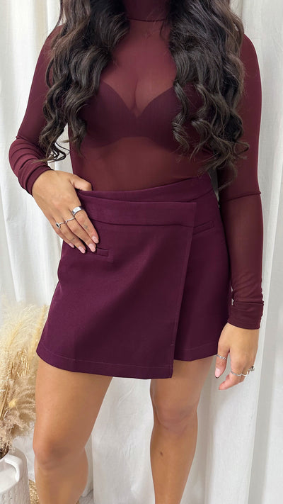 Tailored Wrap Over Skort - WINE