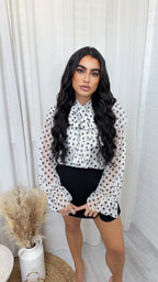 Polka Dot Frill Collar Sheer Blouse - WHITE/BLACK