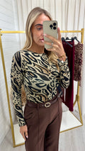 Animal Print Mesh Top - BLACK