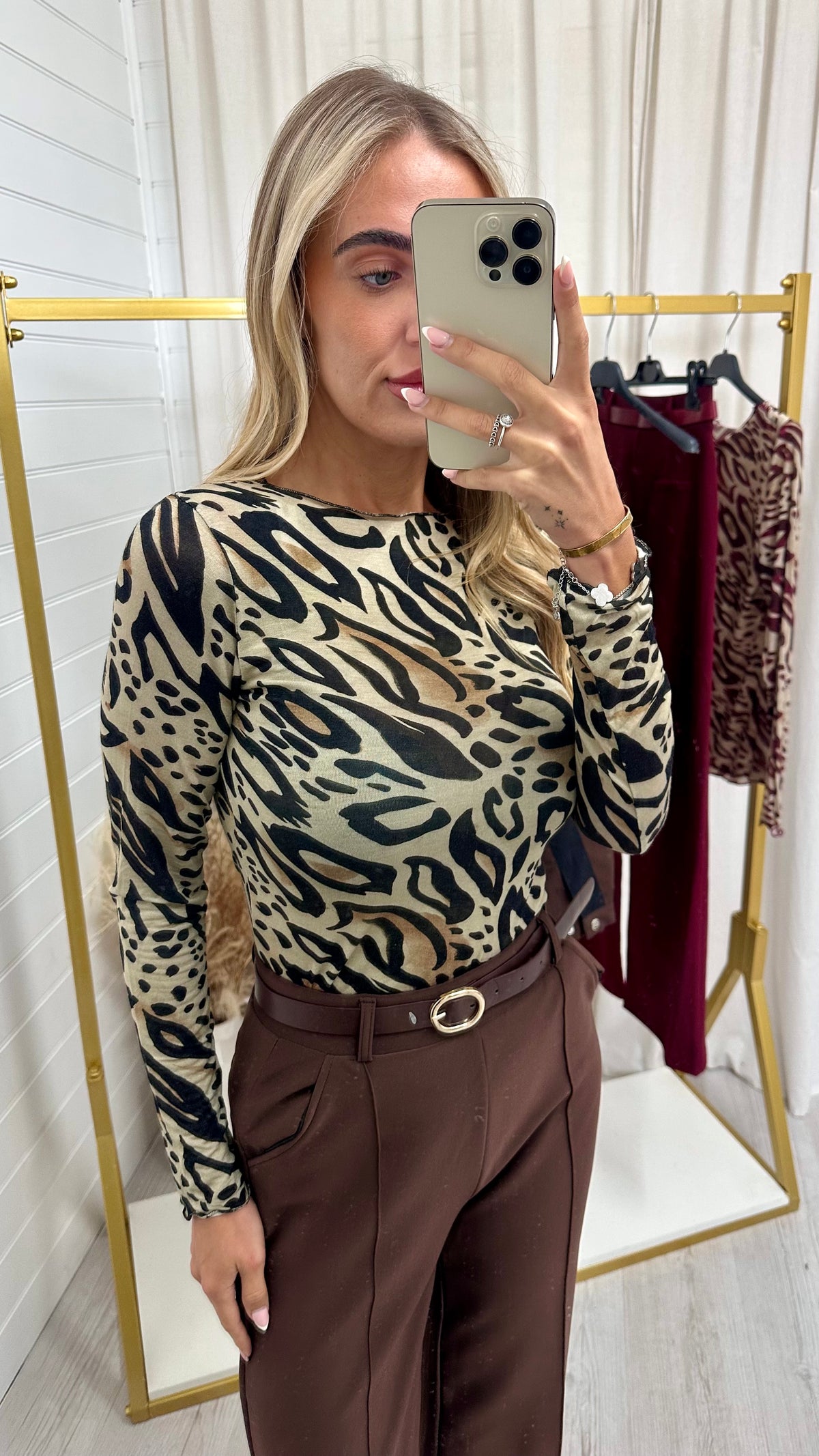 Animal Print Mesh Top - BLACK