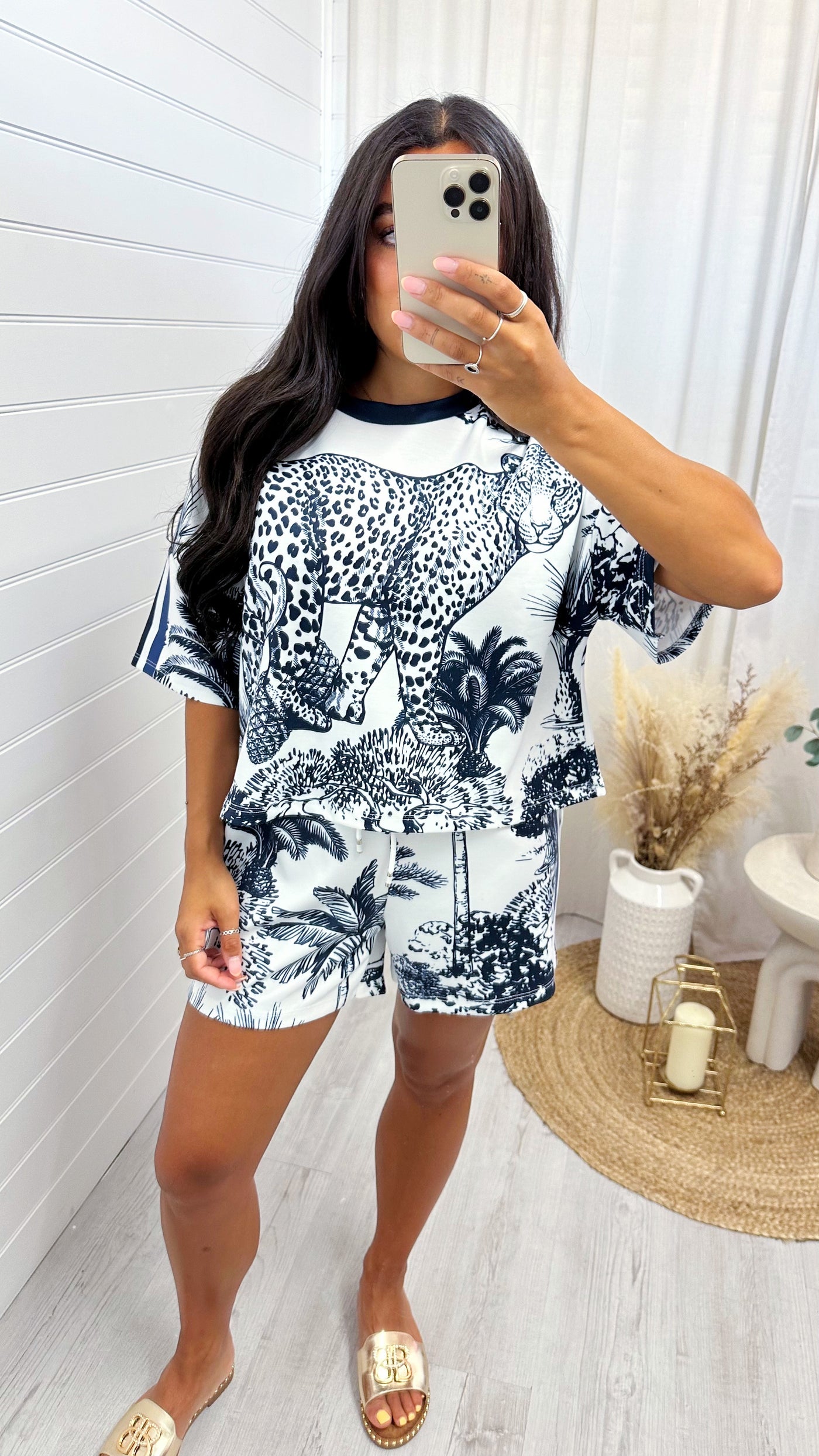 Jungle Cheetah Print Crop Top and Shorts Co-Ord - NAVY