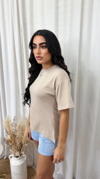 Hourglass Side Slit Soft Cotton T-Shirt - MOCHA