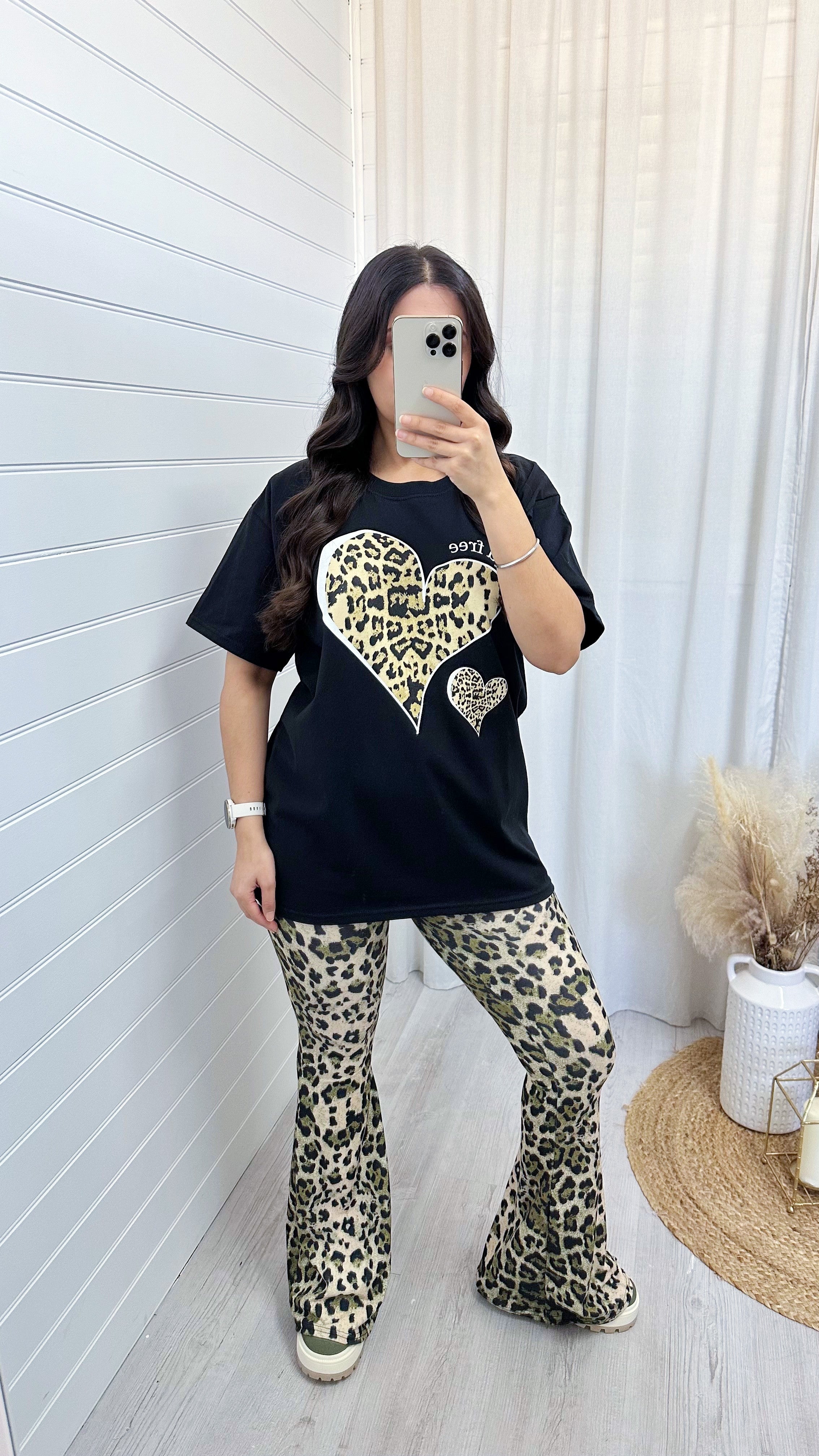 High Waisted Leopard Print Stretchy Flares - GREEN