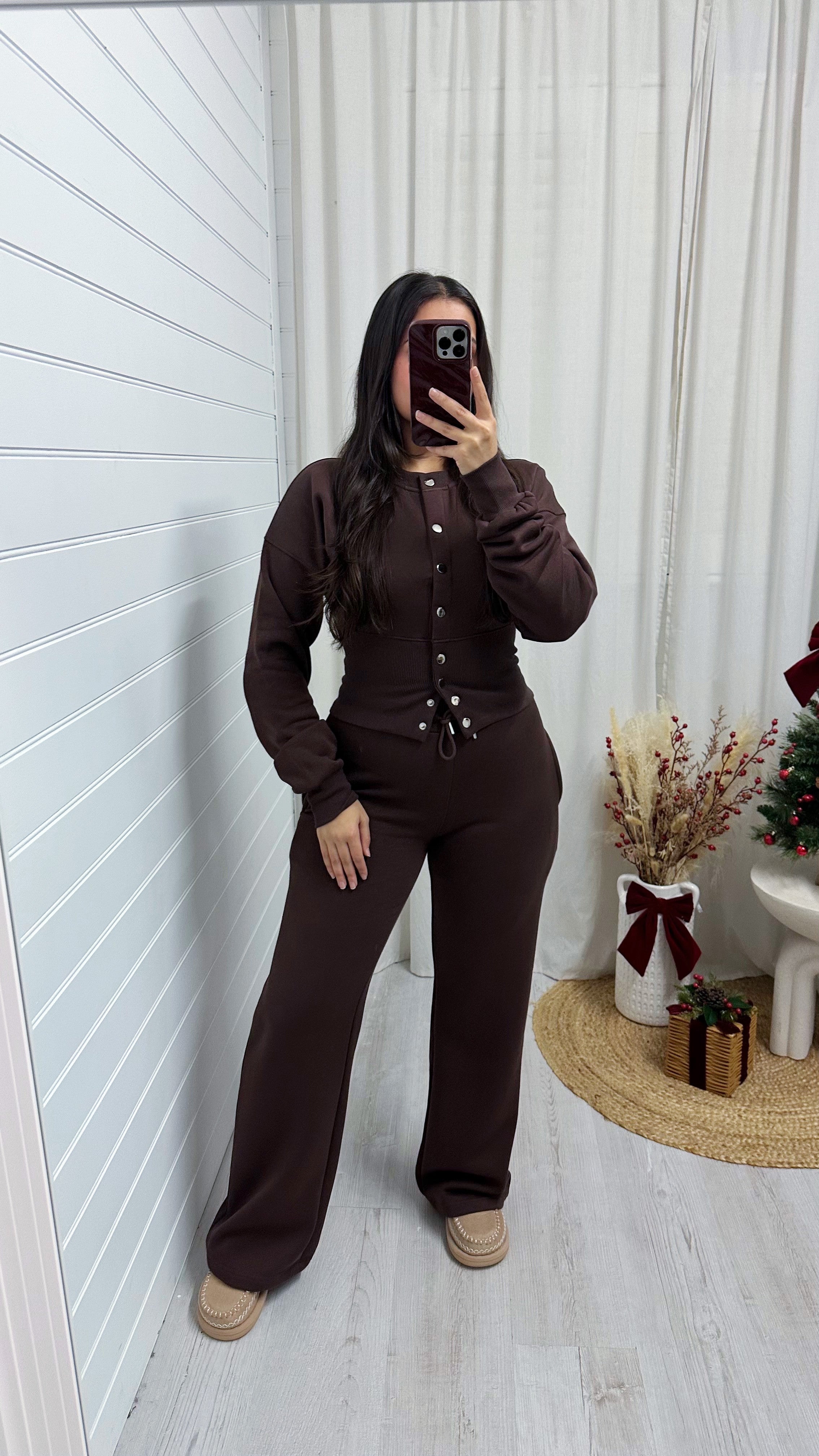 Cinched Waist Jacket and Joggers Tracksuit - BROWN