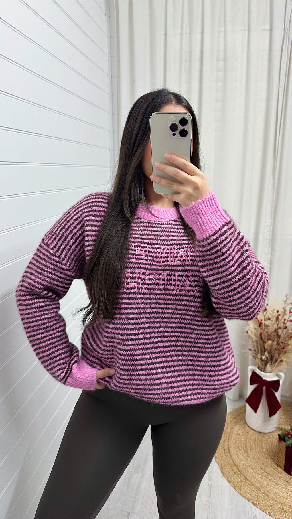 Woollen 'Rive Gauche' Stripey Jumper - BROWN/PINK