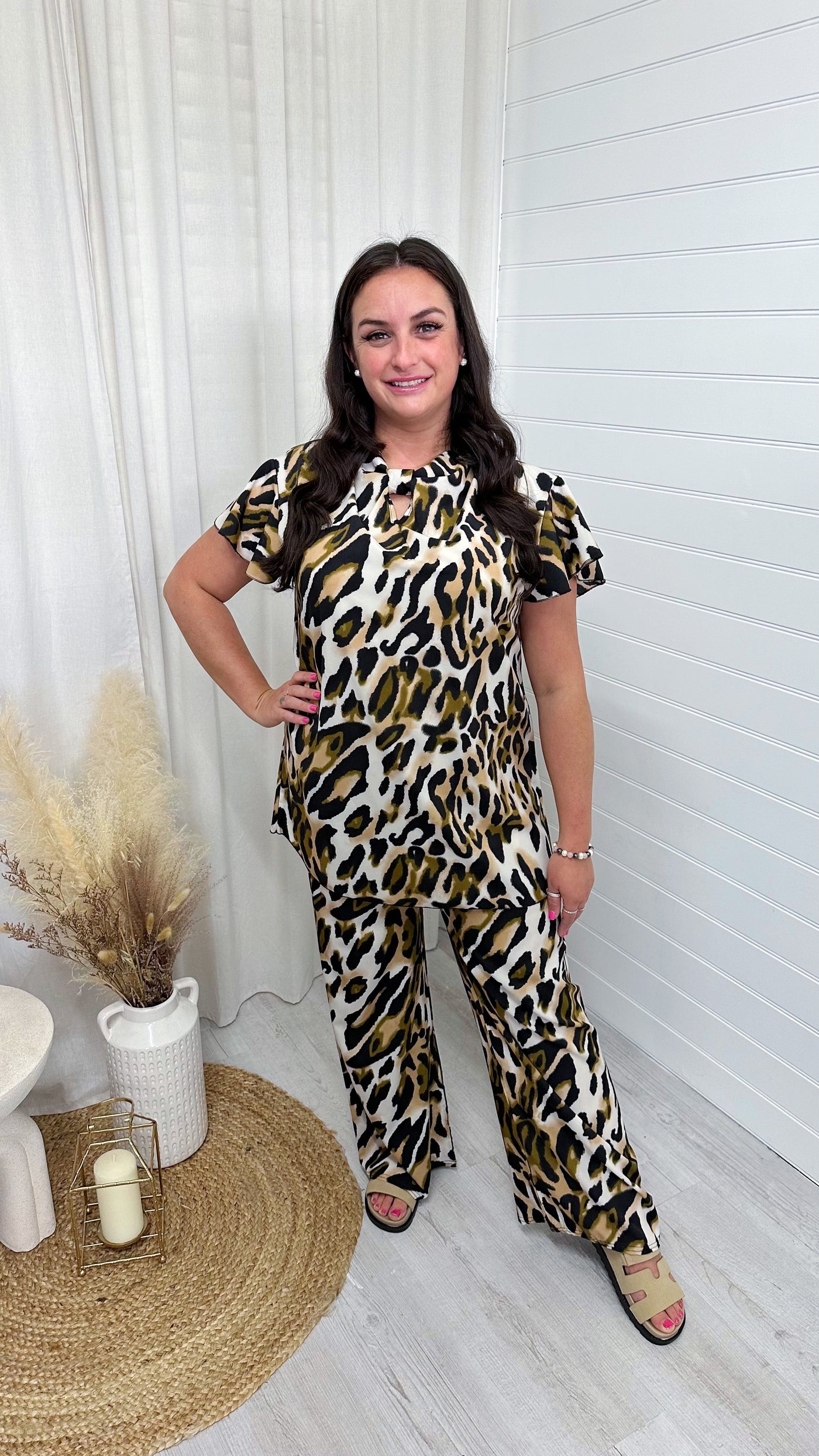 PLUS Short Sleeve Bow Top and Trouser Co-Ord - CHEETAH PRINT