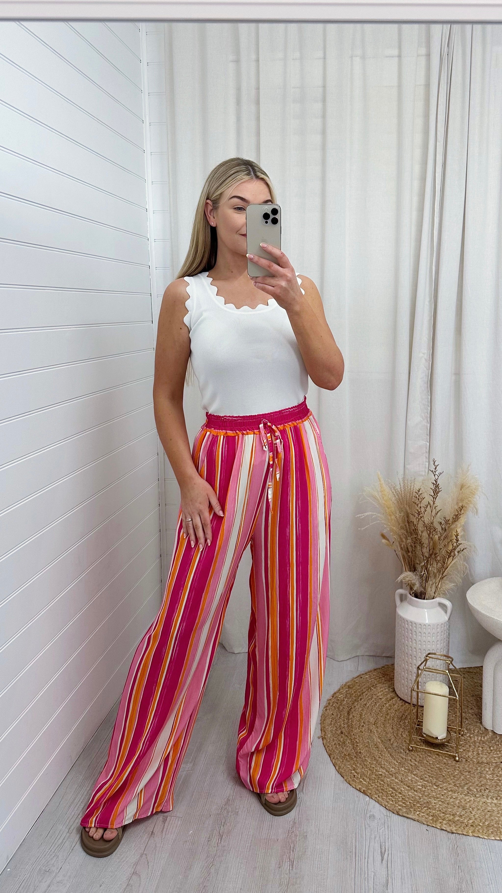 Wide Leg Brush Stroke Trousers - PINK