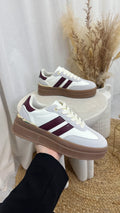 Platform Gum Sole Stripe Trainers - GREY/BURGUNDY
