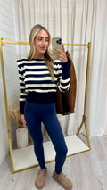 Soft Knit Jumper With Shoulder Pads - NAVY