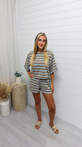Stripey Cotton Crop Top and Shorts Co-Ord - BROWN/BLUE