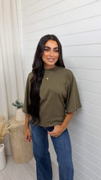 Box Sleeve Soft Cotton T-Shirt - KHAKI