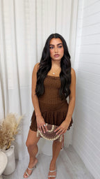 Lace Crop Top and Skirt Co-Ord - BROWN