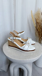Lace Detail Wedge Sandals - WHITE