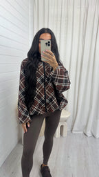 Large Check Print Bomber Jacket - BROWN