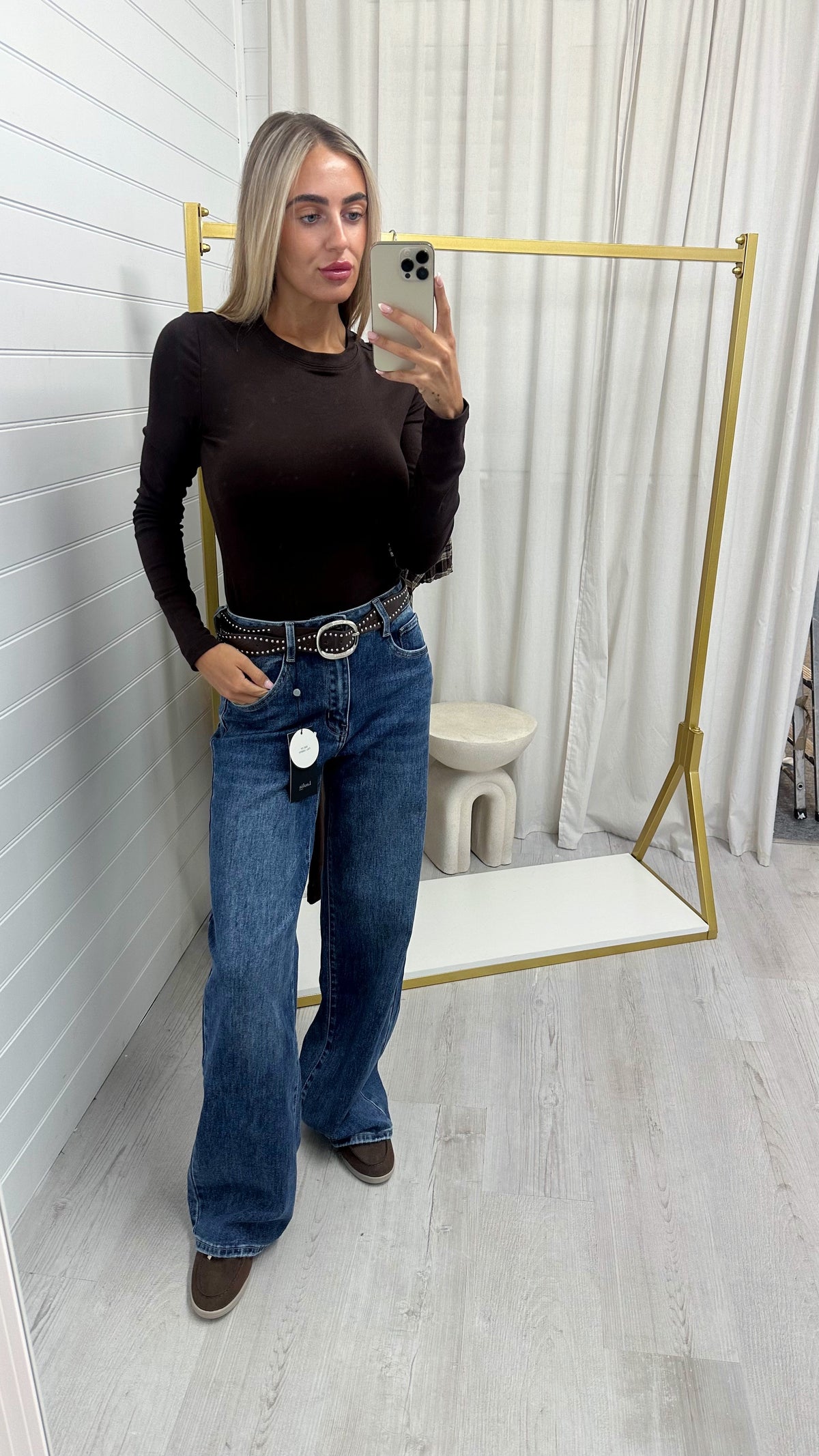 Straight-leg Brown Belt Jeans - DARK DENIM