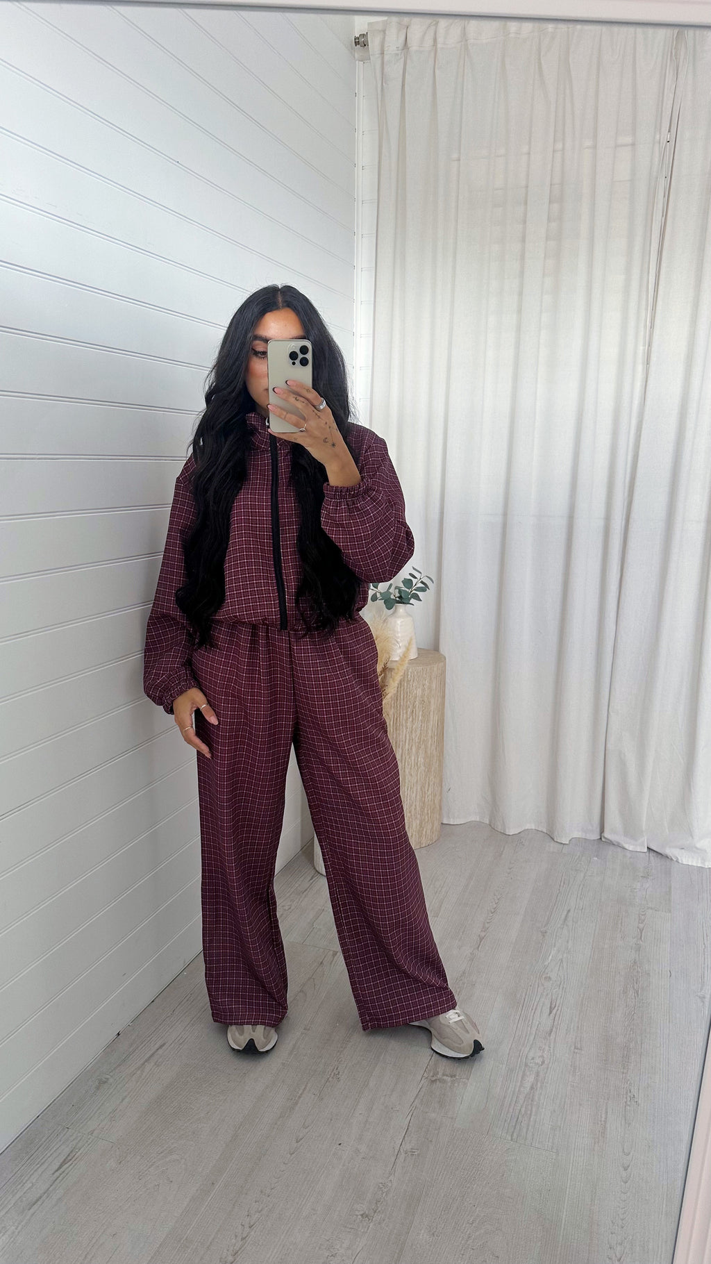 Check Wide Leg Co-ord - BURGUNDY