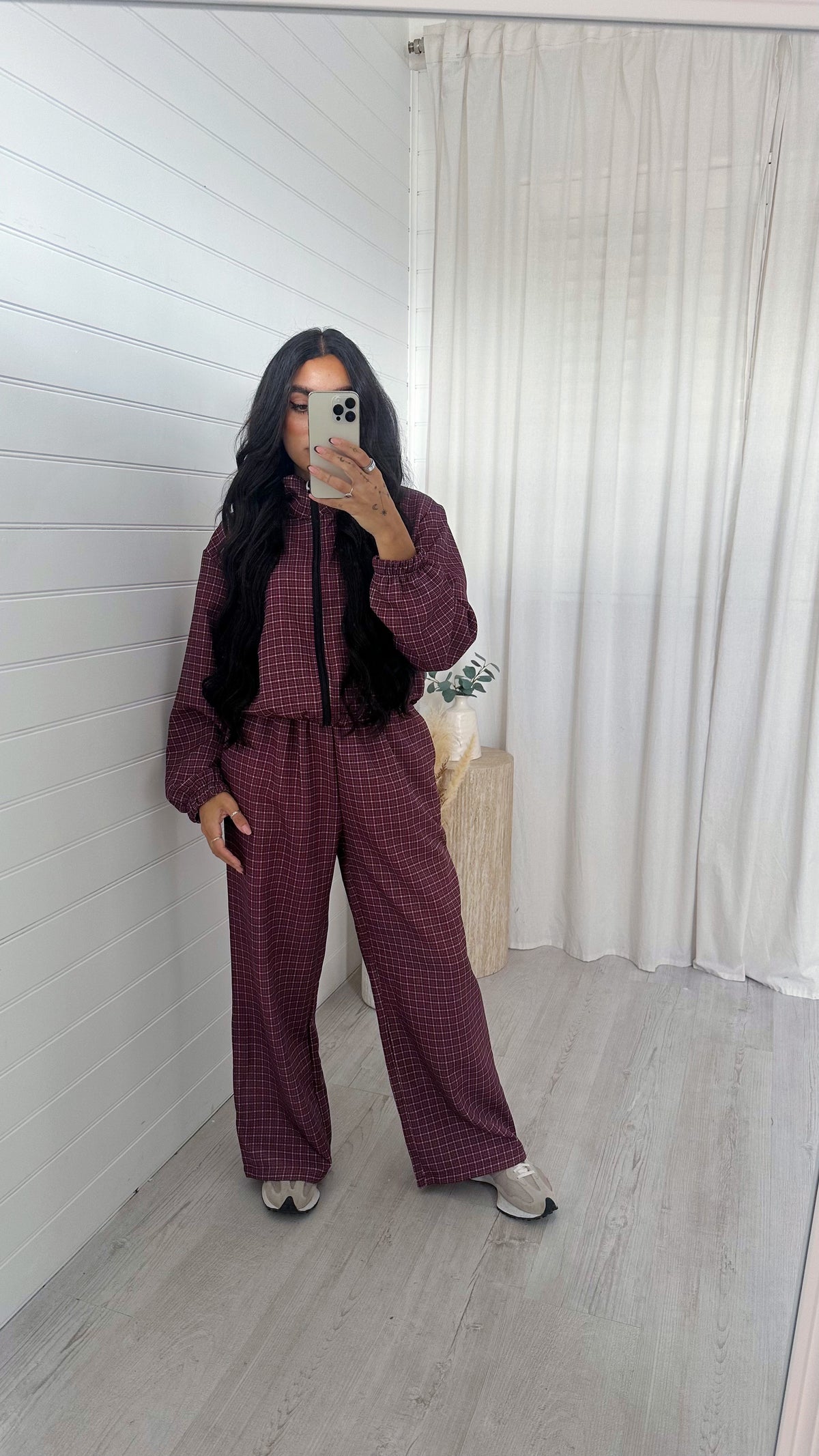 Check Wide Leg Co-ord - BURGUNDY