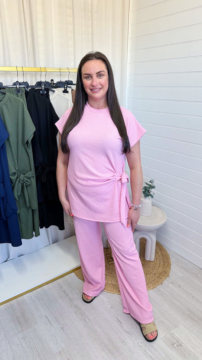 PLUS Cheesecloth Tie Knot Top and Trousers Co-Ord - PINK
