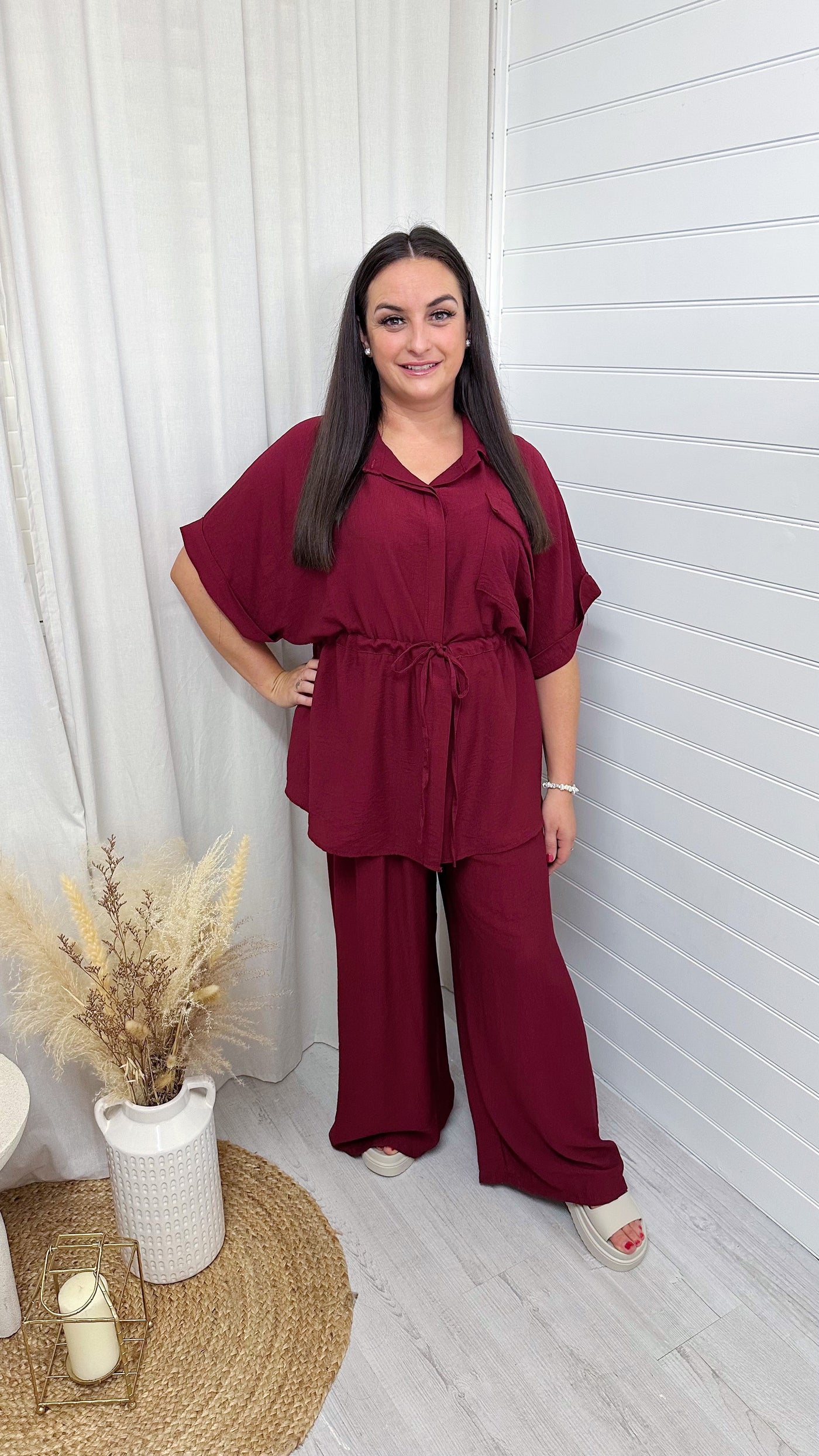 Shacket and Trousers Co-Ord - WINE