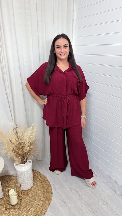 Shacket and Trousers Co-Ord - WINE