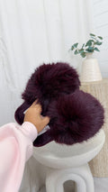Mega Fluffy Faux Fur Slippers - BURGUNDY
