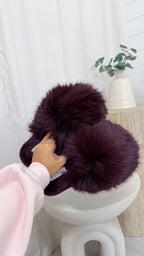 Mega Fluffy Faux Fur Slippers - BURGUNDY