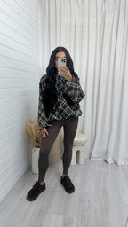 Large Check Print Bomber Jacket - KHAKI