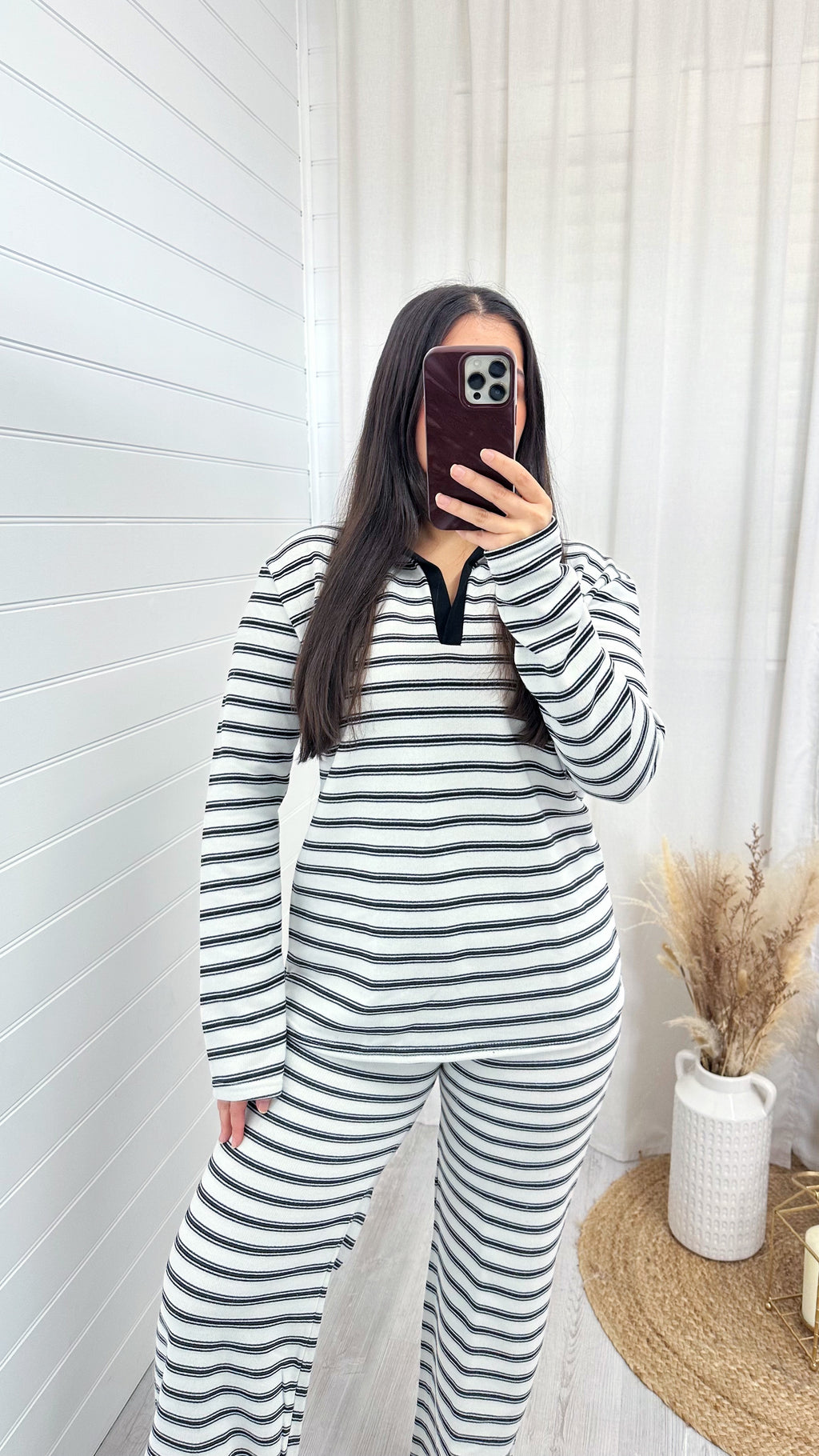 Chunky Stripe Rugby Sweatshirt and Trousers Co-Ord - WHITE