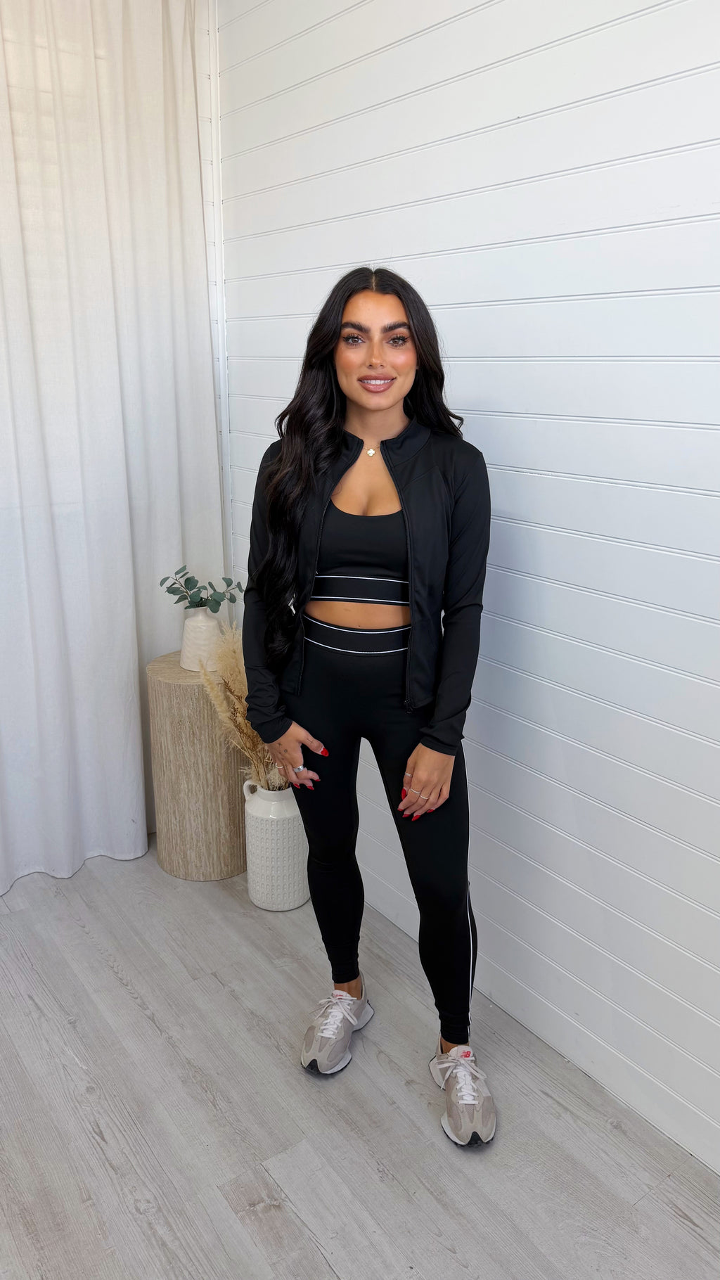3 Piece Piped Activewear Set - BLACK