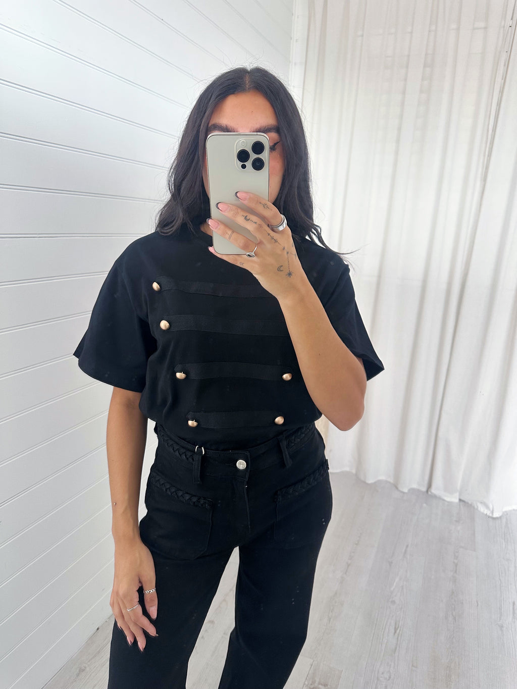 Button Front T-Shirt - BLACK