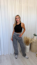 Barrel Fit High Waisted Jeans - ACID WASH GREY