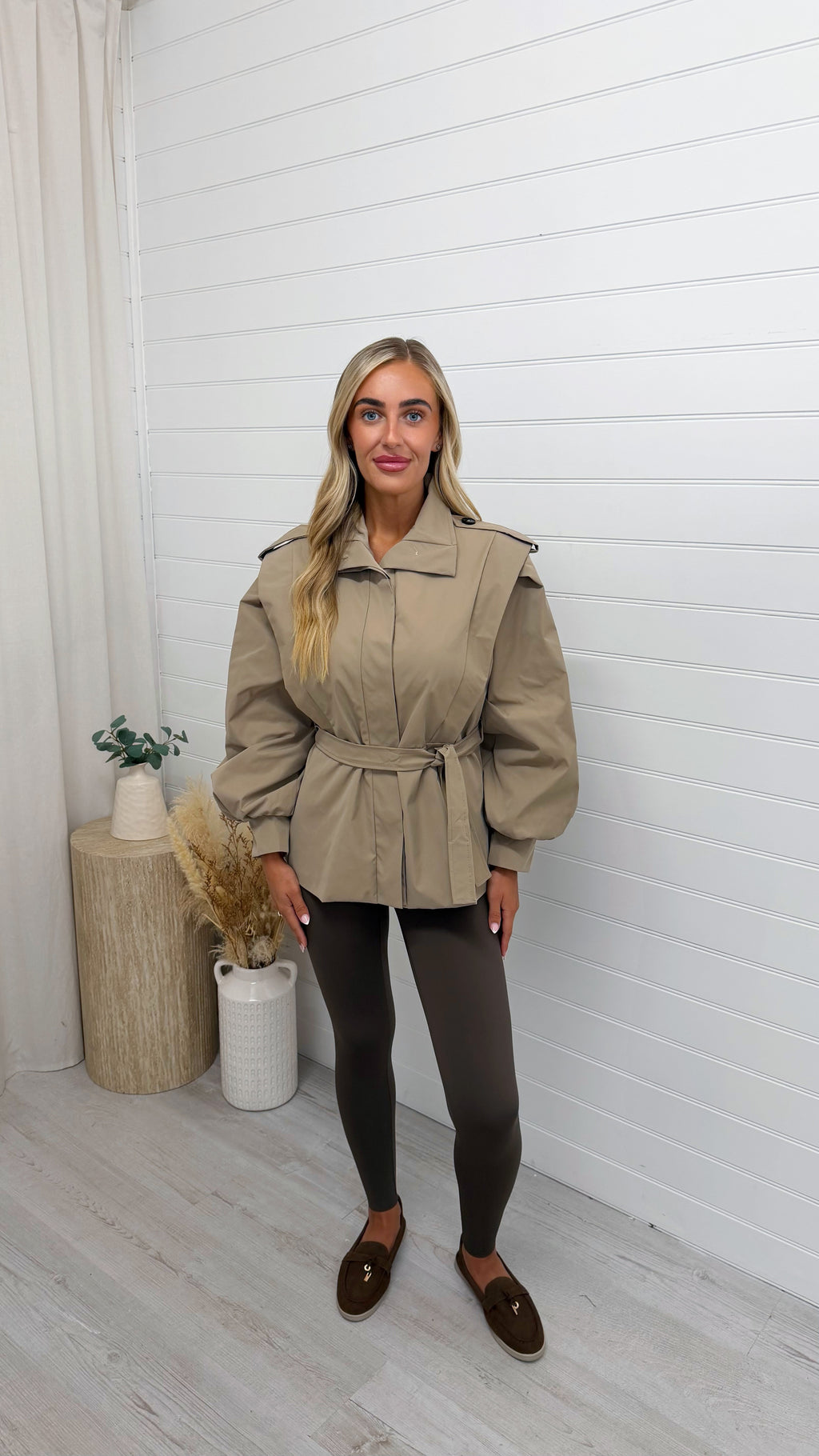 Cap Shoulder Belted Trench Jacket - MOCHA