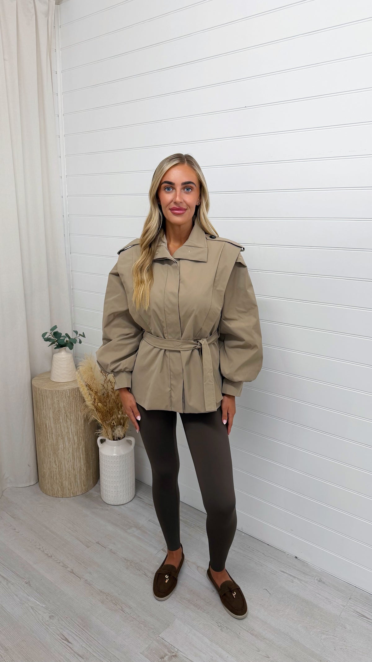Cap Shoulder Belted Trench Jacket - MOCHA