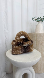 Top Handle Faux Fur Deer Print Bag