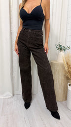 Leopard Print Straight Leg Jeans - BROWN