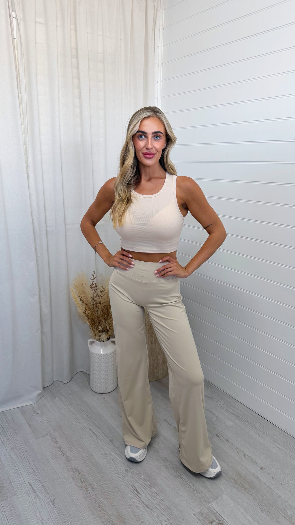 Wide Leg Sculpting Trousers - BEIGE