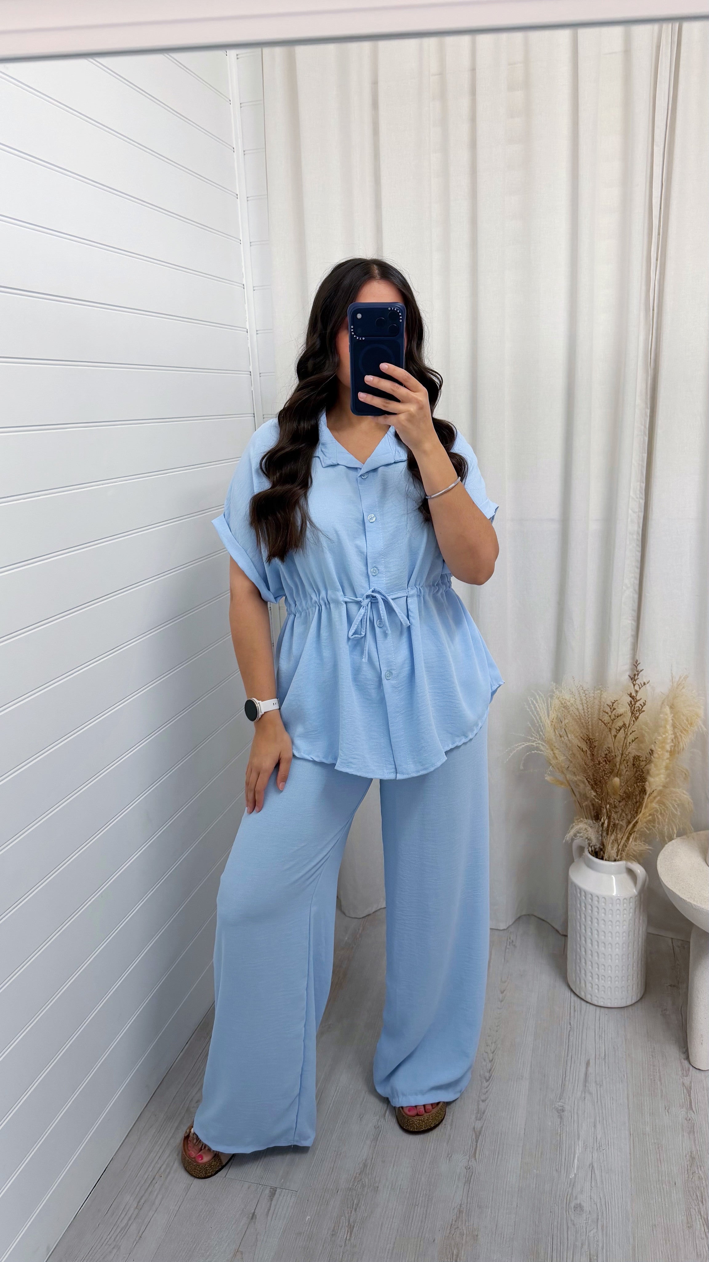 Cinched Shirt and Trousers Co-Ord - BABY BLUE