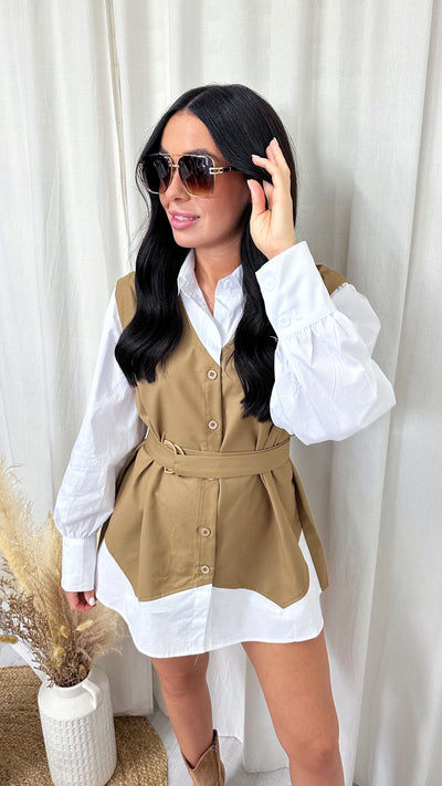 Waistcoat Insert Shirt - TAN